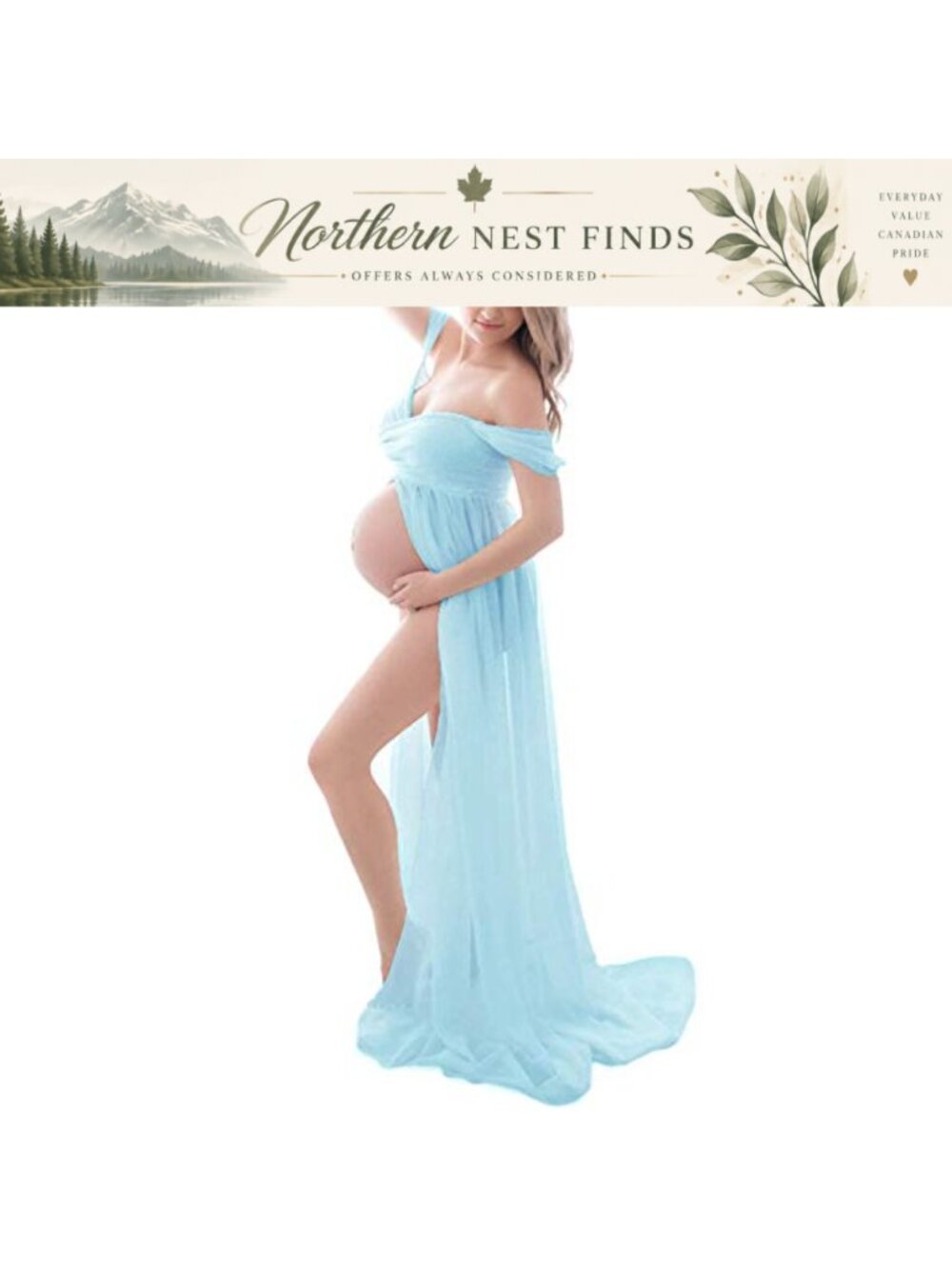 Maternity Off Shoulder Chiffon Lace Maxi Gown Photoshoot